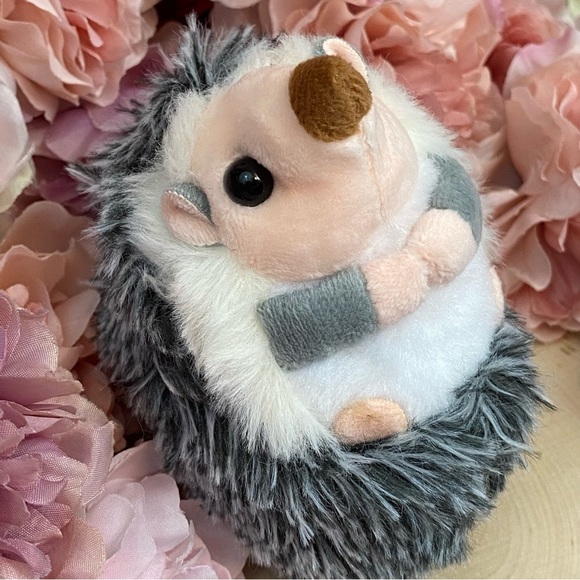 Fluffy Gray and White Hedgehog Keychain Charm - Picture 7 of 14